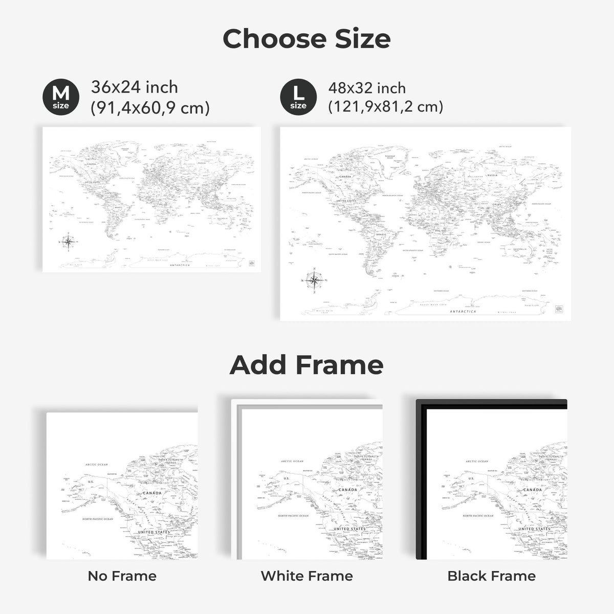 World Map on Canvas - White