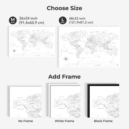 World Map on Canvas - White