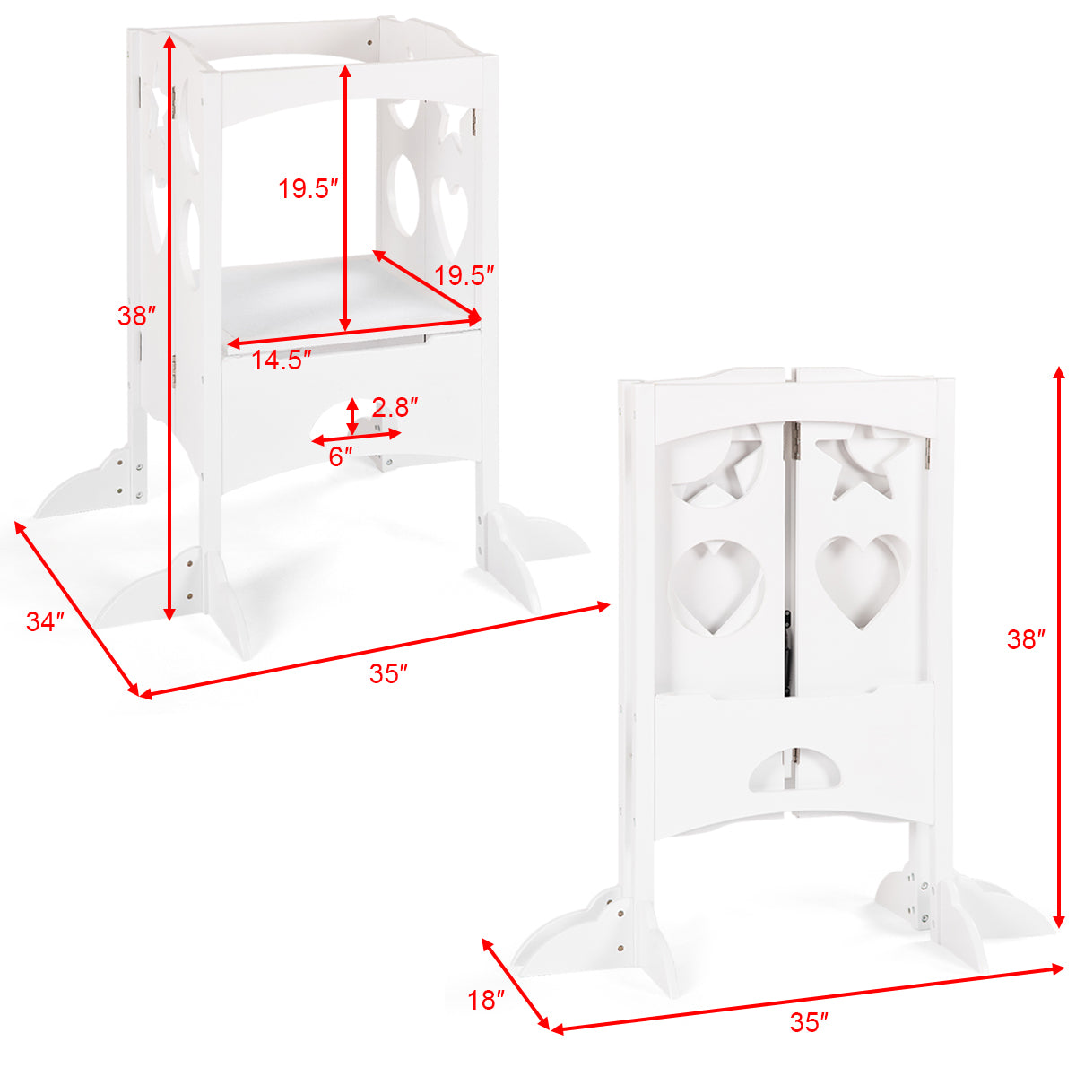 Folding Kids Kitchen Helper Kitchen Counter Step Stool-White