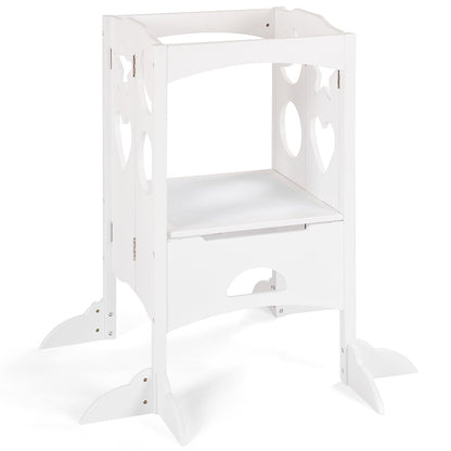 Folding Kids Kitchen Helper Kitchen Counter Step Stool-White