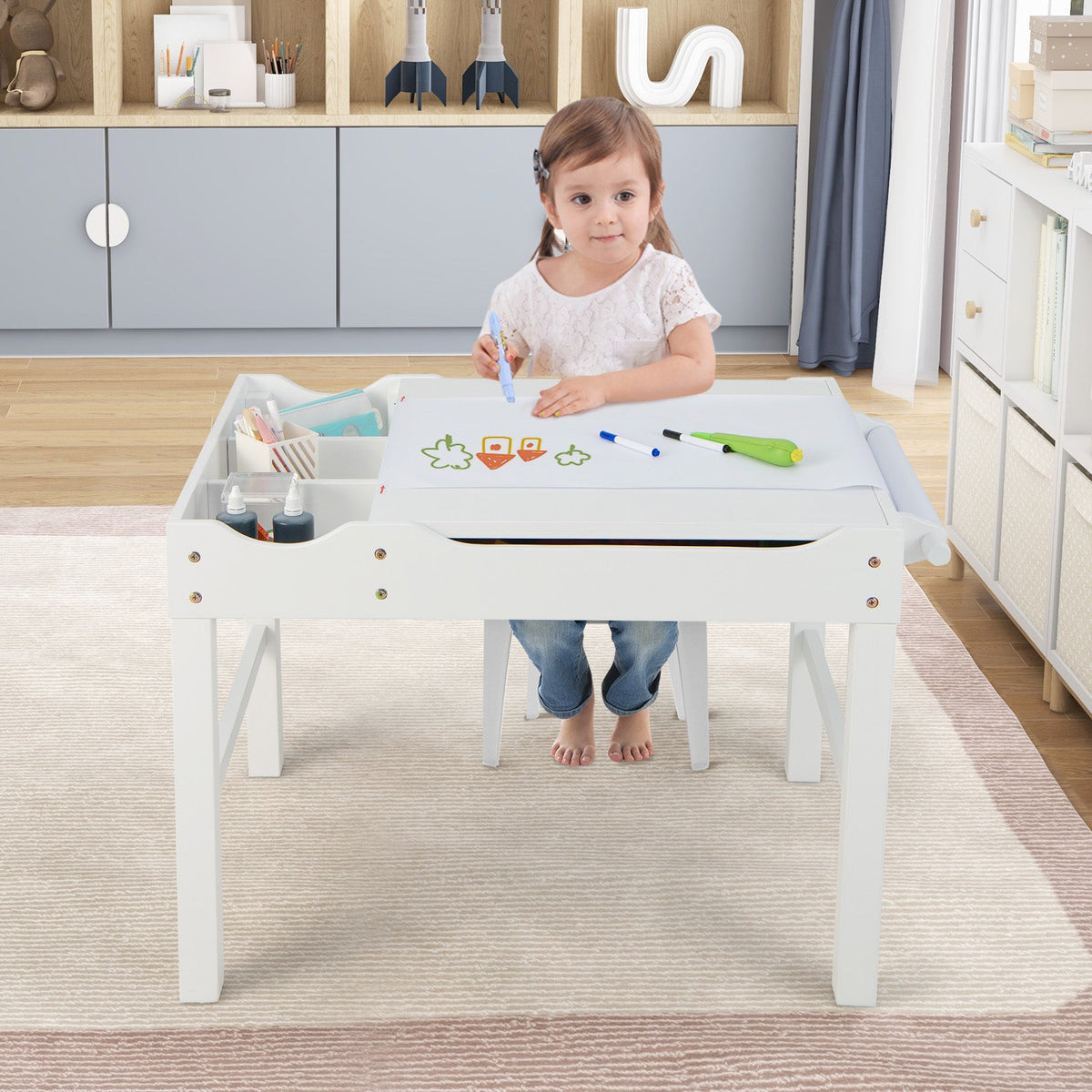 Wooden Kids Multi Activity Play Table with Storage Paper Roll-White
